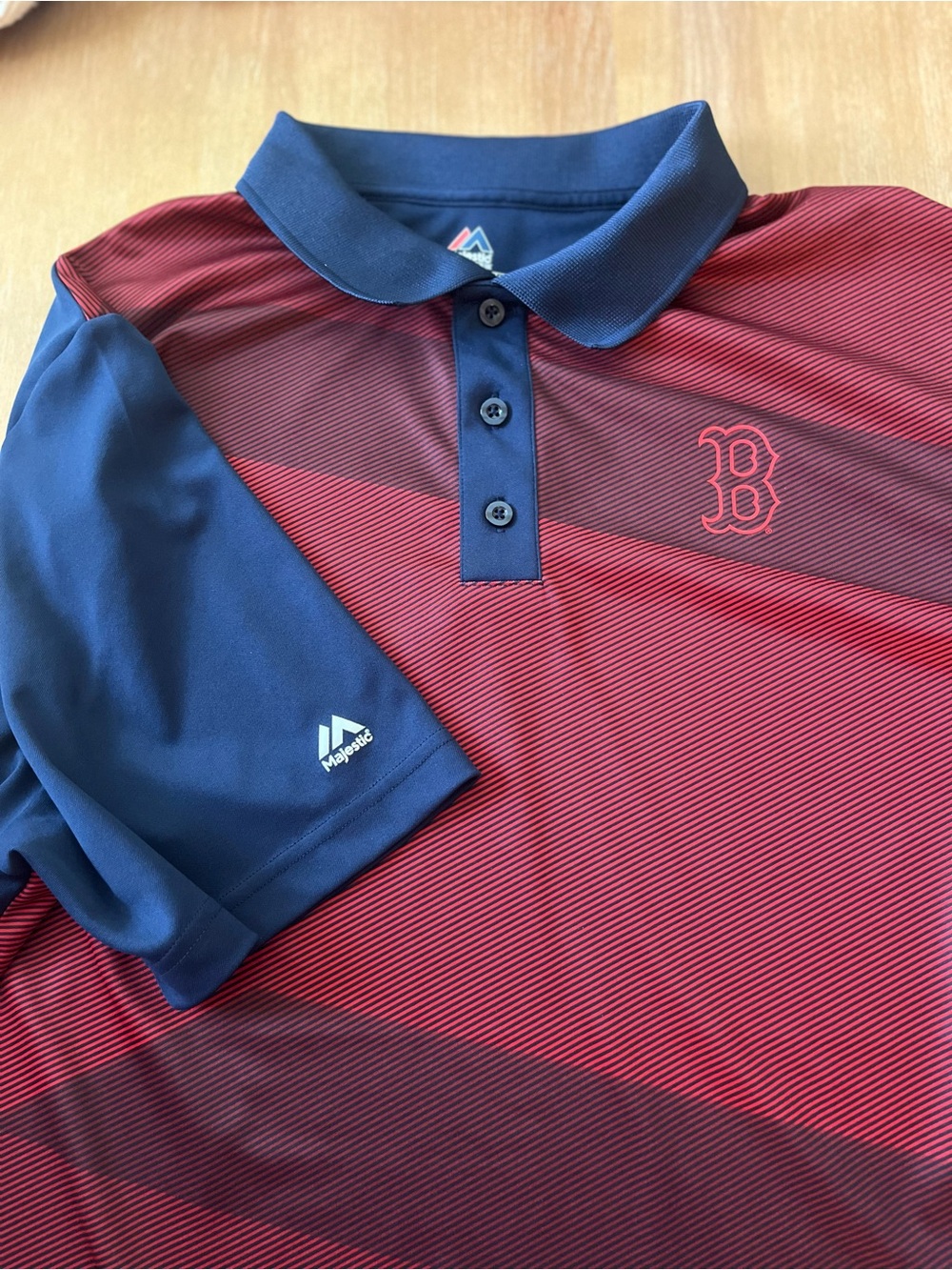 Majestic Mens Boston Red Sox Polo Shirt 2XL Cool Base Graphic Stripe Navy Red